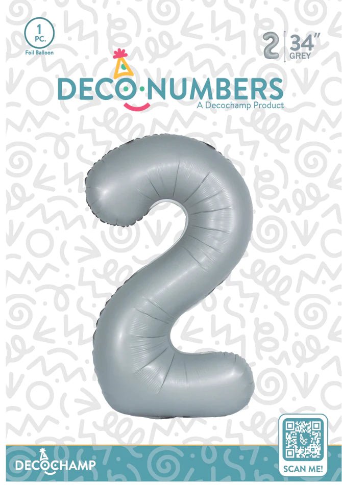 Number 2 Grey Foil Balloon 34" (Single Pack) DECONUMBER