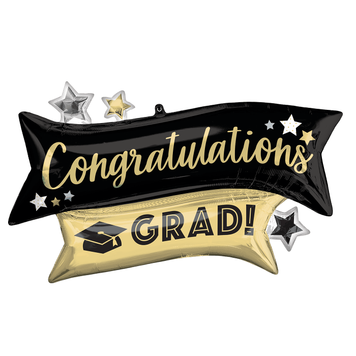 Congrats Grad Black & Gold Banner 38"