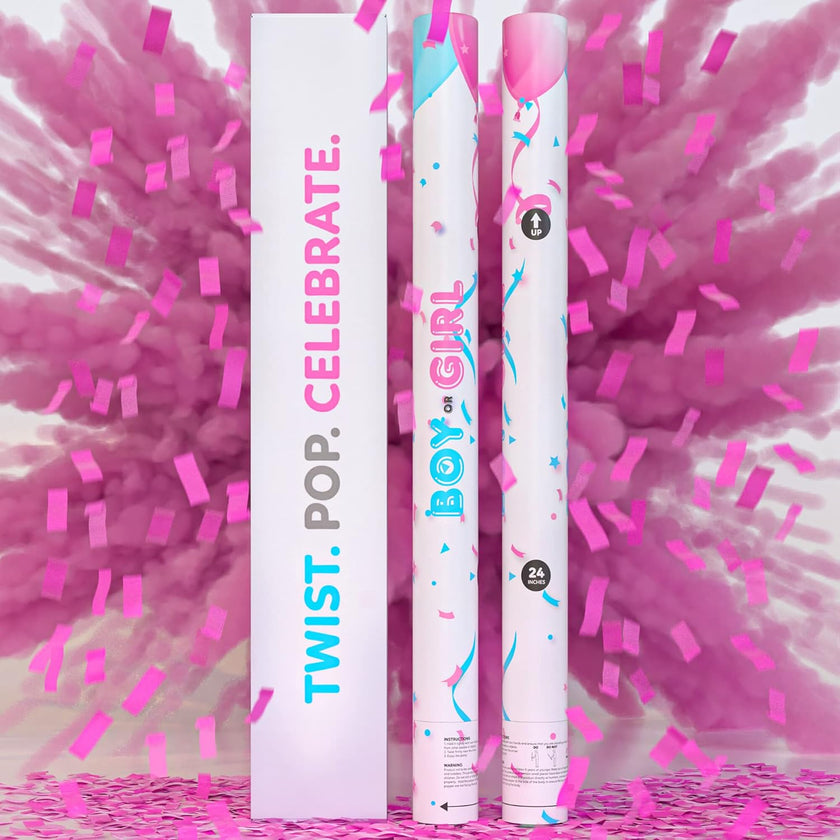 XL - 24" Gender Reveal Powder & Confetti Cannon - Pink (2 pack)