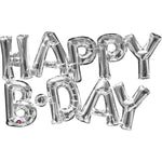 Silver Happy B-Day Script Foil Balloon - 30"in