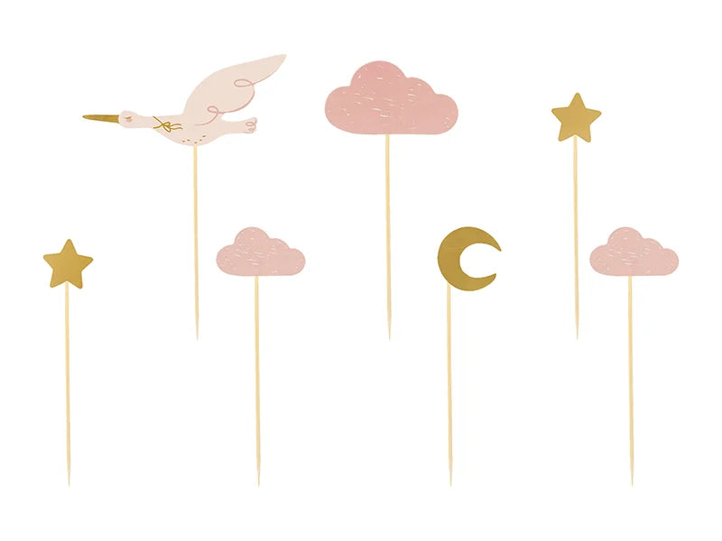 CUPCAKE TOPPERS STORK (11/13.5CM - 1PKT/7PC)
