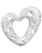 Heart & Filigree Foil Balloon - 42" in each. White Pearl