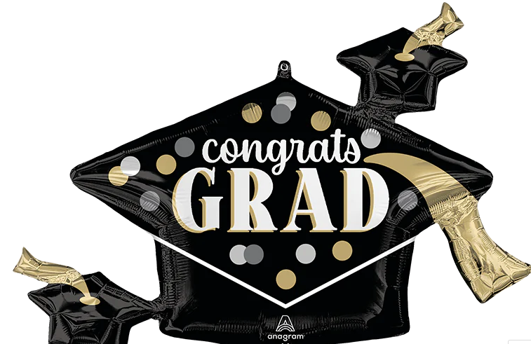 SuperShape Satin Timeless Polka Dots Congrats Grad Foil Balloon 35"