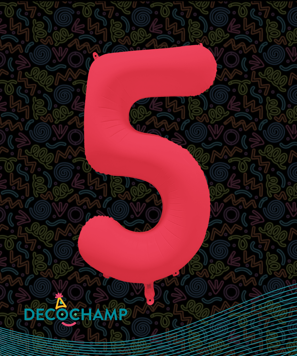 DecoNumber Neon Red "5" - size 34" (Single Pack)