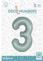 Number 3 Eucalyptus Foil Balloon 34" (Single Pack) DECONUMBER