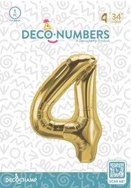 Number 4 Gold Foil Balloon 34" (Single Pack) DECONUMBER