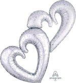 Joined Hearts Foil Balloons - 53" in. Silver