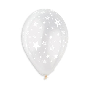 Stars Printed Balloon Clear-White GS110-001| 50 balloons per package of 12'' each