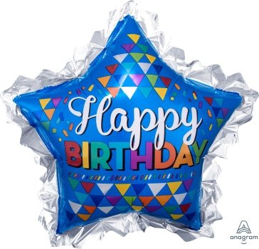 Happy Birthday Primary Sketchy Star Foil Anagram SuperShape 34"