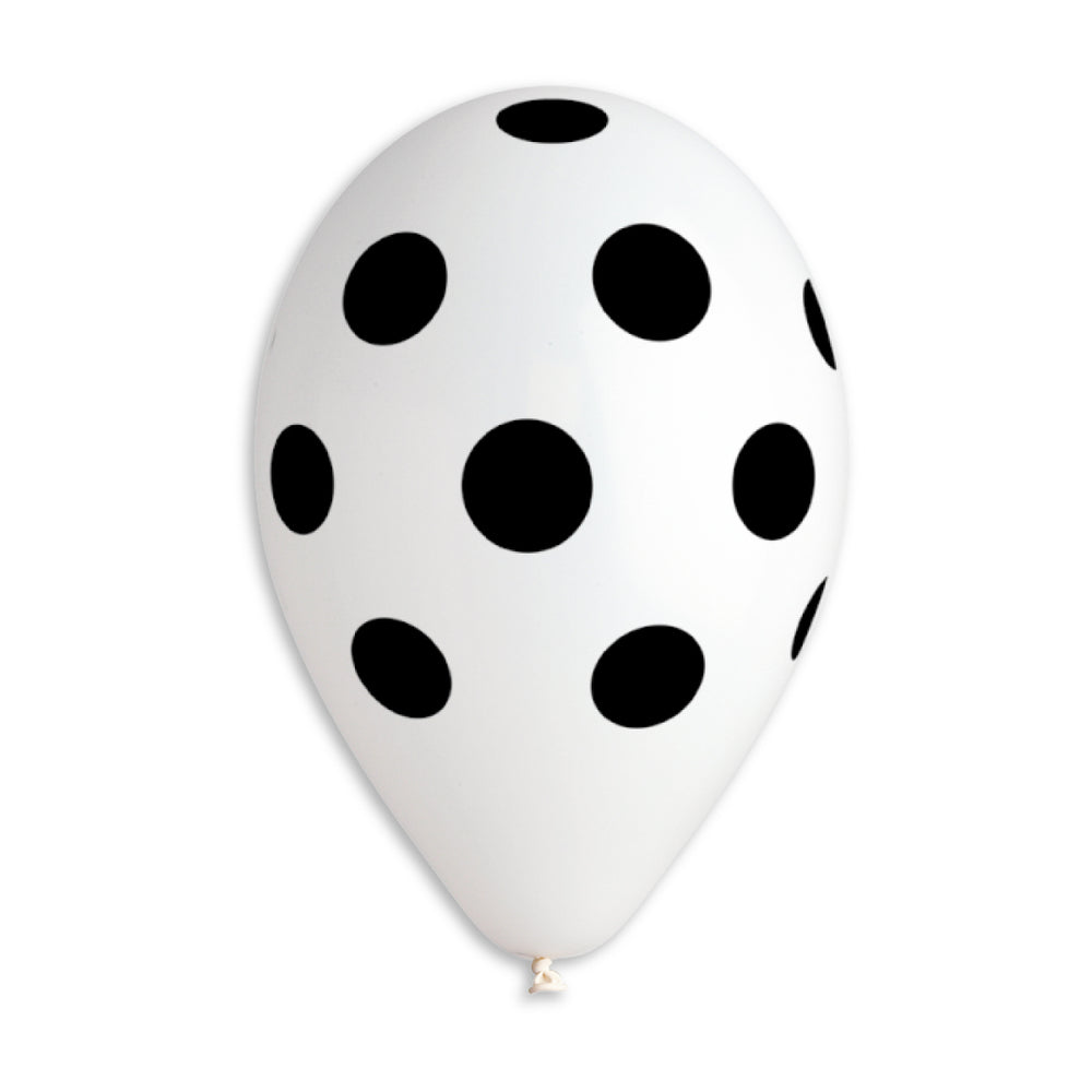 Polka Solid Balloon White-Black GS110-157 | 50 balloons per package of 12'' each