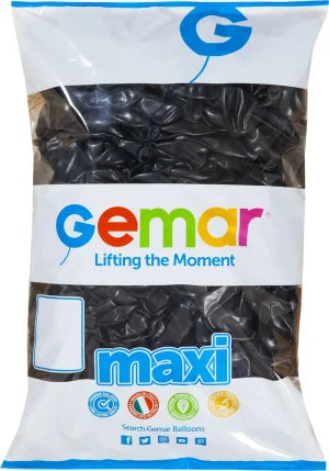 G110-014 Maxi Bag Solid Black - 1 Bag (500 Pcs) 12" | Gemar Balloons USA