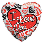 I Love You Red & Black Hearts Holographic 18"