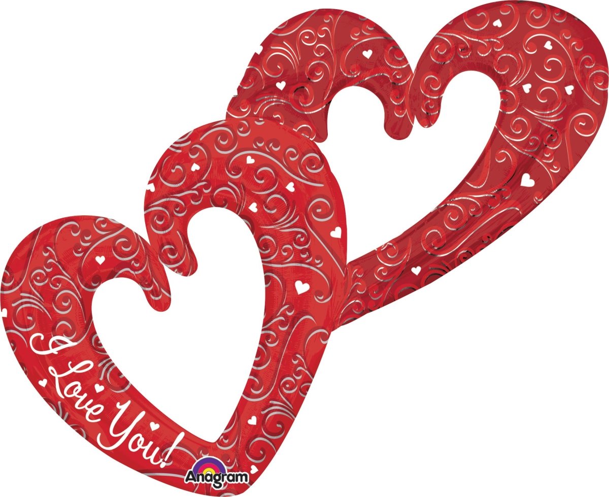 Joined Hearts Foil Balloons - 53" in. Red