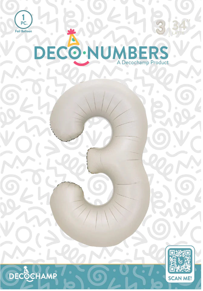 Number 3 Latte Foil Balloon 34" (Single Pack) DECONUMBER