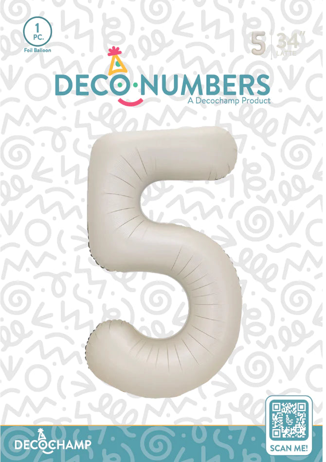 Number 5 Latte Foil Balloon 34" (Single Pack) DECONUMBER