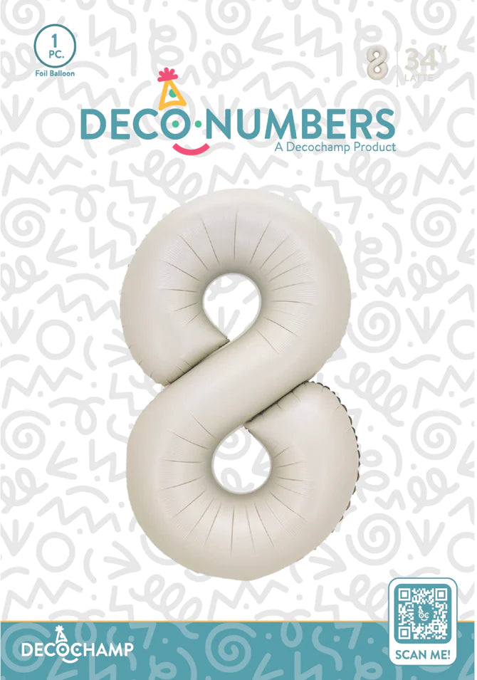 Number 8 Latte Foil Balloon 34" (Single Pack) DECONUMBER