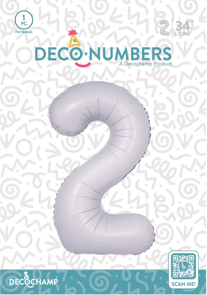 Number 2 Lilac Foil Balloon 34" (Single Pack) DECONUMBER