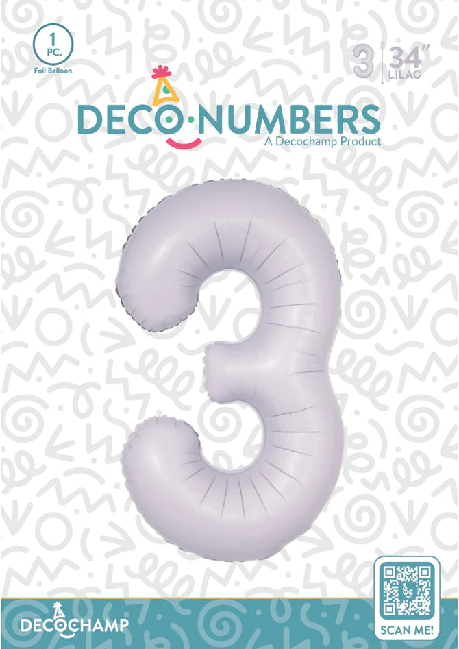 Number 3 Lilac Foil Balloon 34" (Single Pack) DECONUMBER