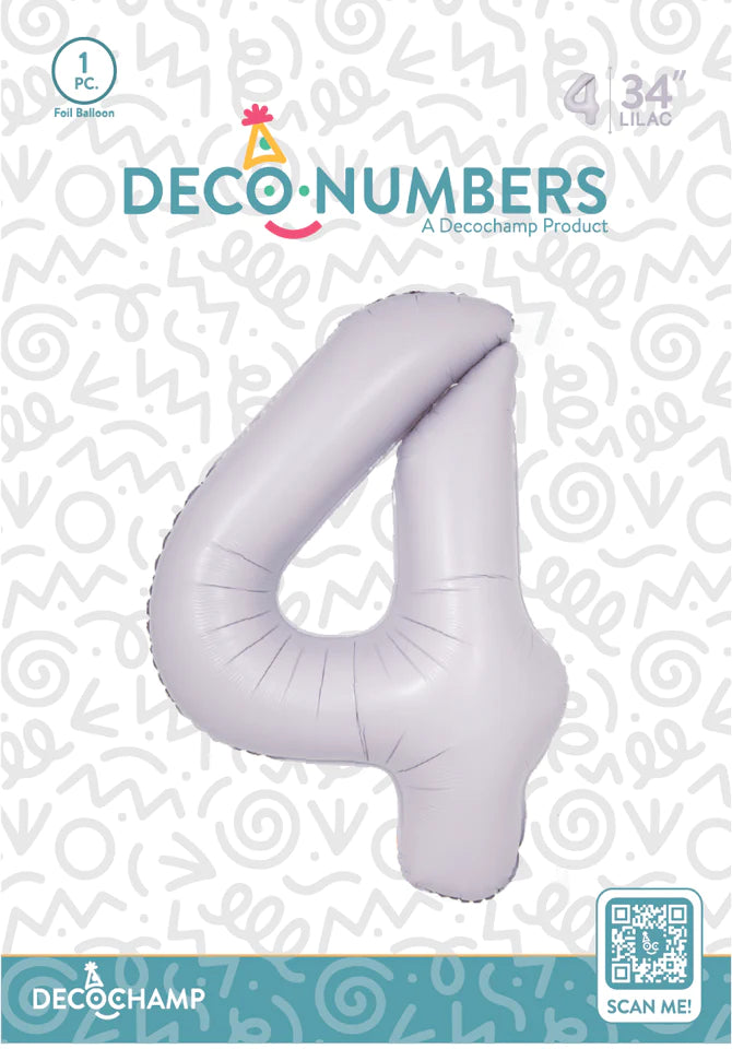 Number 4 Lilac Foil Balloon 34" (Single Pack) DECONUMBER