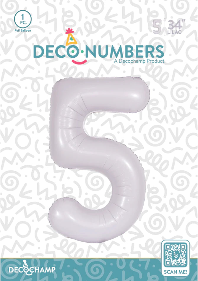 Number 5 Lilac Foil Balloon 34" (Single Pack) DECONUMBER