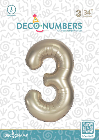 Number 3 Champagne Foil Balloon 34