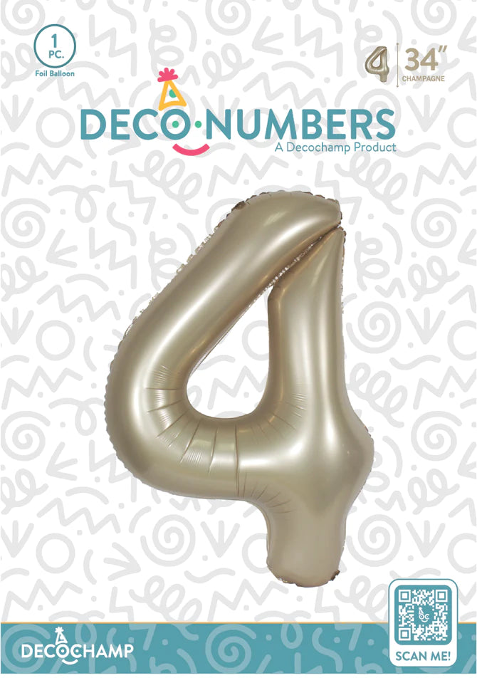 Number 4 Champagne Foil Balloon 34" (Single Pack) DECONUMBER