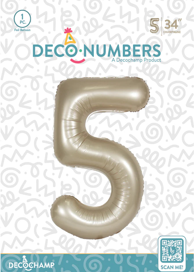 Number 5 Champagne Foil Balloon 34" (Single Pack) DECONUMBER