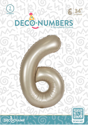 Number 6 Champagne Foil Balloon 34" (Single Pack) DECONUMBER