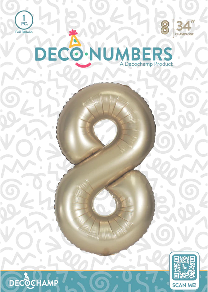 Number 8 Champagne Foil Balloon 34" (Single Pack) DECONUMBER