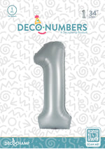 Number 1 Grey Foil Balloon 34" (Single Pack) DECONUMBER