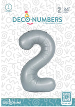 Number 2 Grey Foil Balloon 34" (Single Pack) DECONUMBER