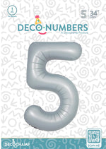 Number 5 Grey Foil Balloon 34" (Single Pack) DECONUMBER