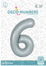 Number 6 Grey Foil Balloon 34" (Single Pack) DECONUMBER