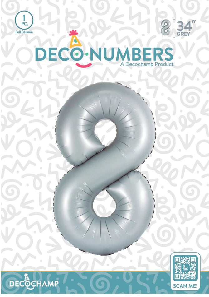 Number 8 Grey Foil Balloon 34" (Single Pack) DECONUMBER