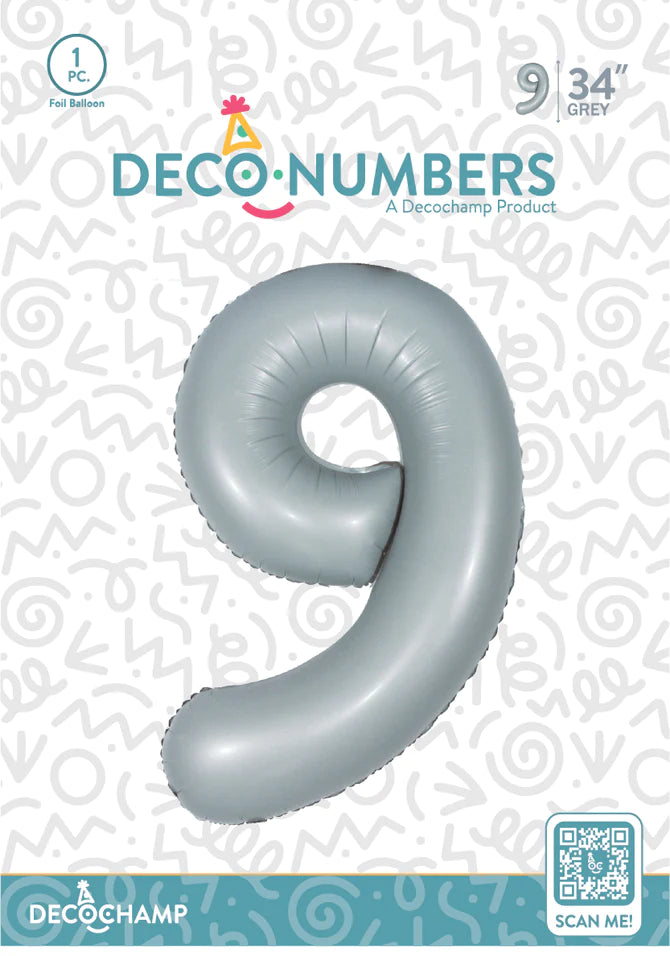 Number 9 Grey Foil Balloon 34" (Single Pack) DECONUMBER