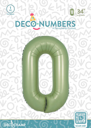 Number 0 Olive Green Foil Balloon 34" (Single Pack) DECONUMBER