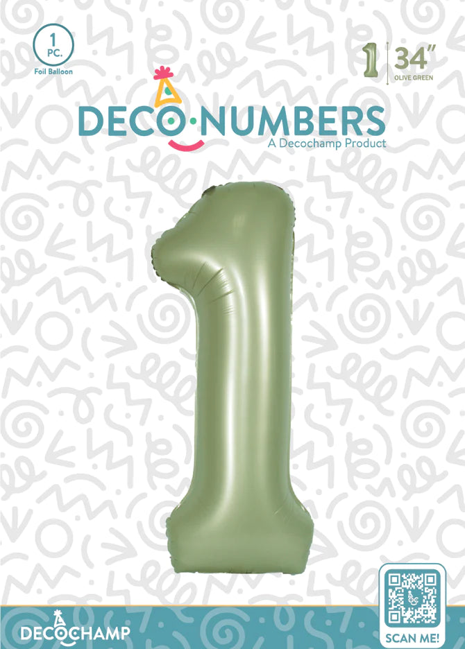 Number 1 Olive Green Foil Balloon 34" (Single Pack) DECONUMBER