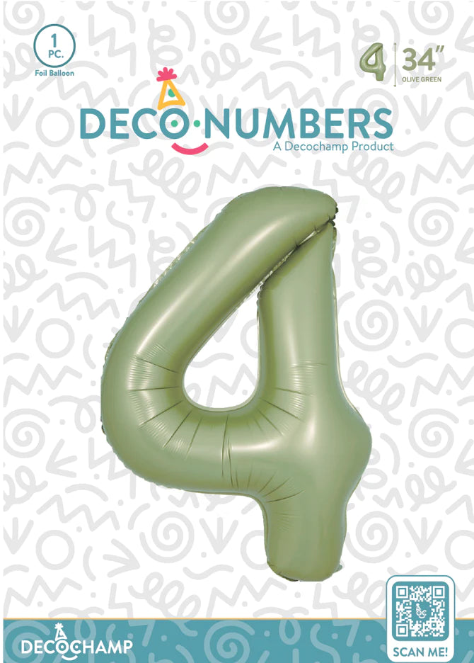 Number 4 Olive Green Foil Balloon 34" (Single Pack) DECONUMBER