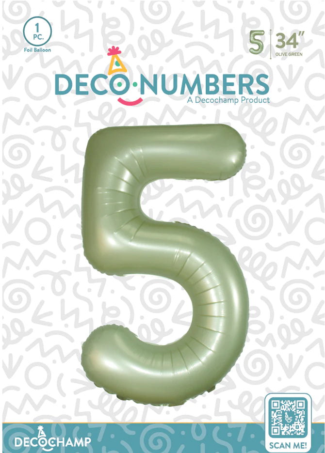 Number 5 Olive Green Foil Balloon 34" (Single Pack) DECONUMBER
