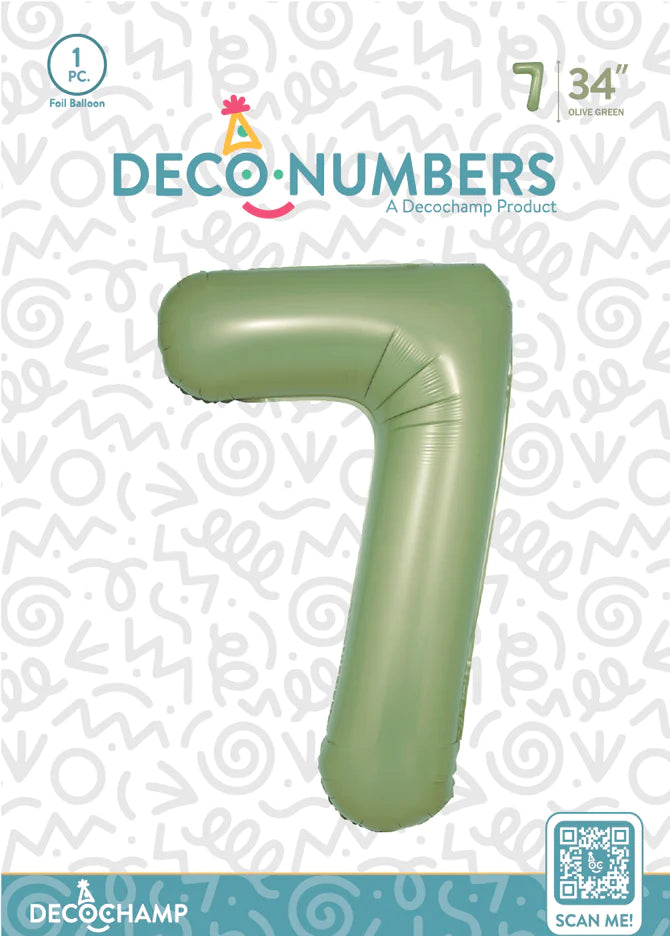 Number 7 Olive Green Foil Balloon 34" (Single Pack) DECONUMBER