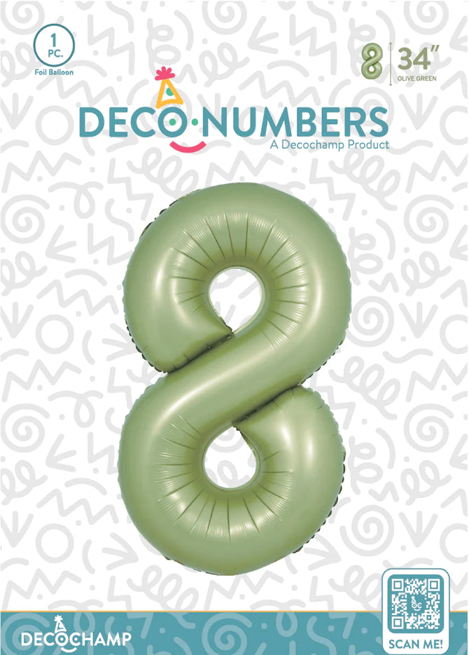 Number 8 Olive Green Foil Balloon 34" (Single Pack) DECONUMBER