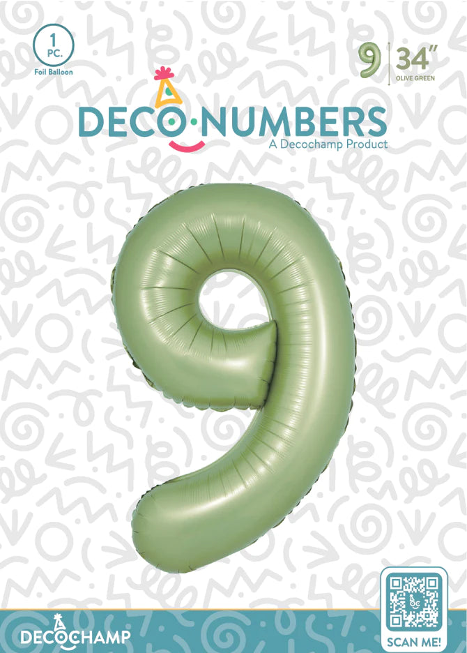 Number 9 Olive Green Foil Balloon 34" (Single Pack) DECONUMBER