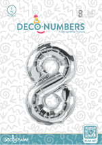 Number 8 Silver Foil Balloon 34" (Single Pack) DECONUMBER