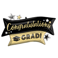 Congrats Grad Black & Gold Banner 38"