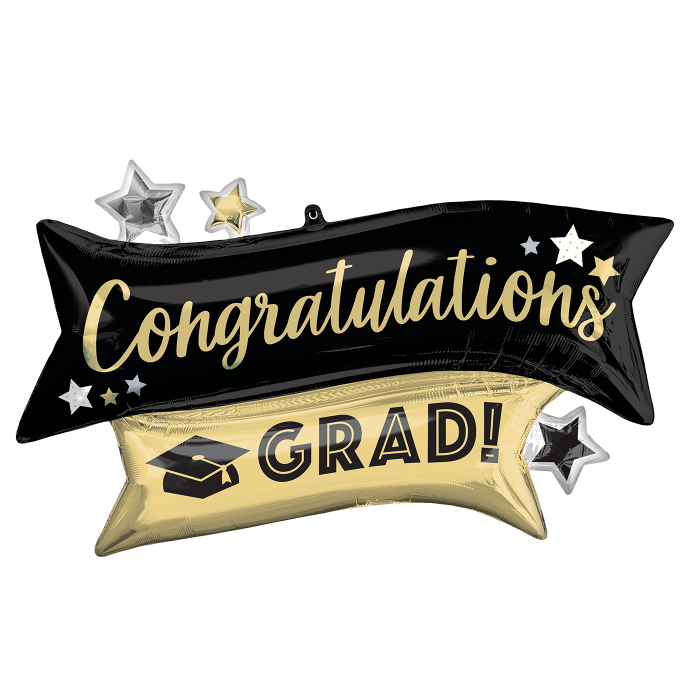 Congrats Grad Black & Gold Banner 38"