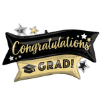 Congrats Grad Black & Gold Banner 38"