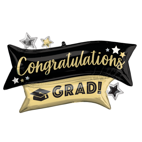 Congrats Grad Black & Gold Banner 38
