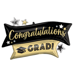 Congrats Grad Black & Gold Banner 38