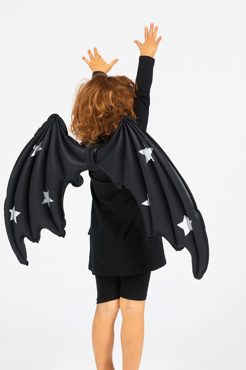 FOIL BALLOON BAT WINGS MATTE BLACK WITH STARS (85X50CM) 19"