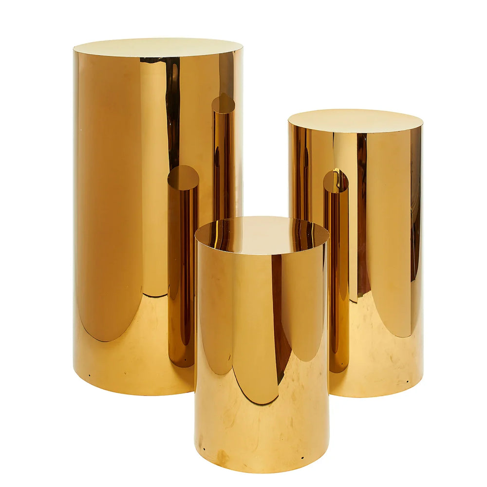 Chrome Gold Metal Cylinder Pedestals Display - Set of 3 pieces ****Pick Up Only****